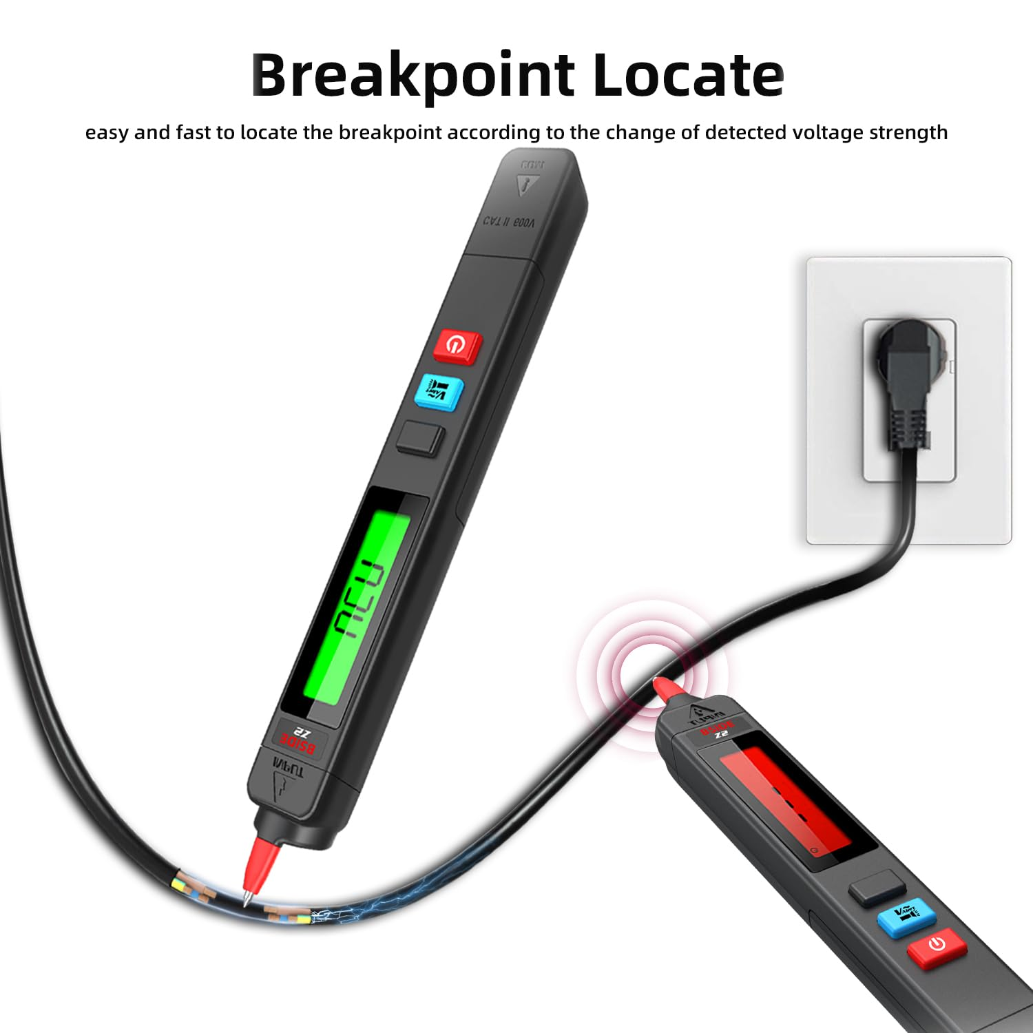 BSIDE Voltage Tester Non-Contact Voltage Detector Pen, Contact Measure AC Voltage, Pocket Electrical Live Wire Tester Breakpoint Finder with Flashlight image number 1