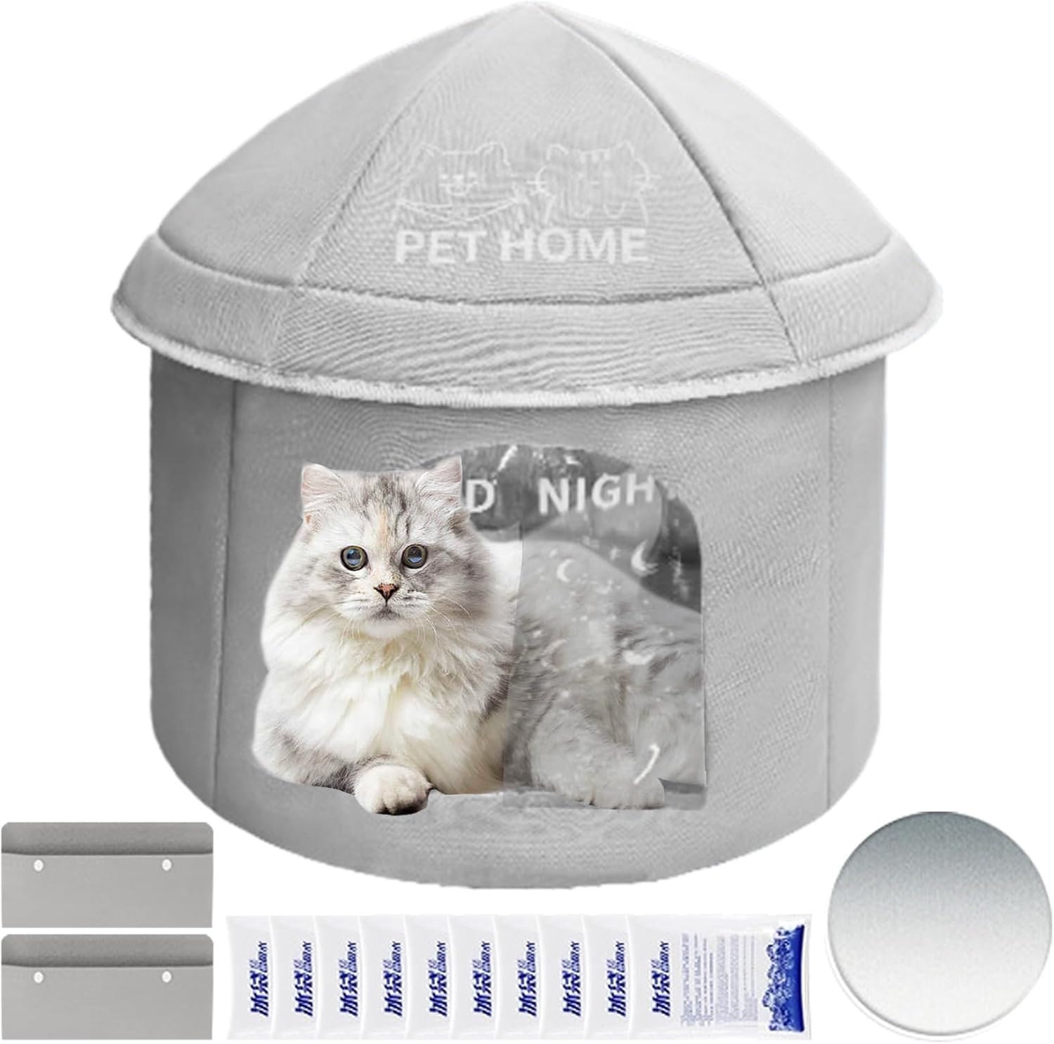 Cooling Cat House - Cooling Outdoor Insulated Feral Cat House - Shelter with Ice Pack Pet Supplies Weatherproof Beds for Medium Small Puppy Kitten Sleeping outside Indoor