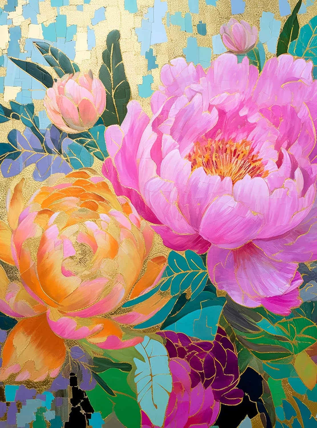Golden Peony Dreams - Beautiful 1000-Piece Jigsaw Puzzle for Adults | Vibrant Mosaic-Inspired Artwork with Gold Leaf Details | Premium Quality & Eco-Friendly | Cross & Glory Masterpiece Collection image number 4