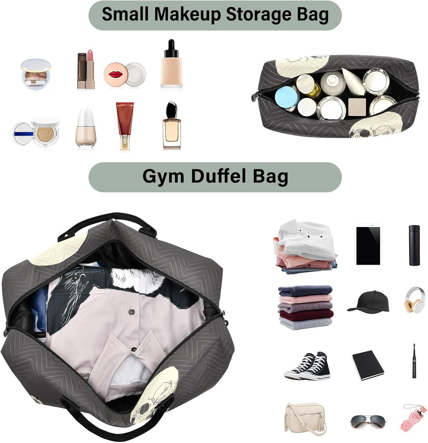 QGBYMX Skeleton Long Horn Travel Duffel Bag, Gym Bags with Multiple Interior Pockets for Men Women Toiletry Purse Included 20.5&rdquo;X 1.9&rdquo; X 13.8&rdquo;, Multi, One Size, Multi, One Size