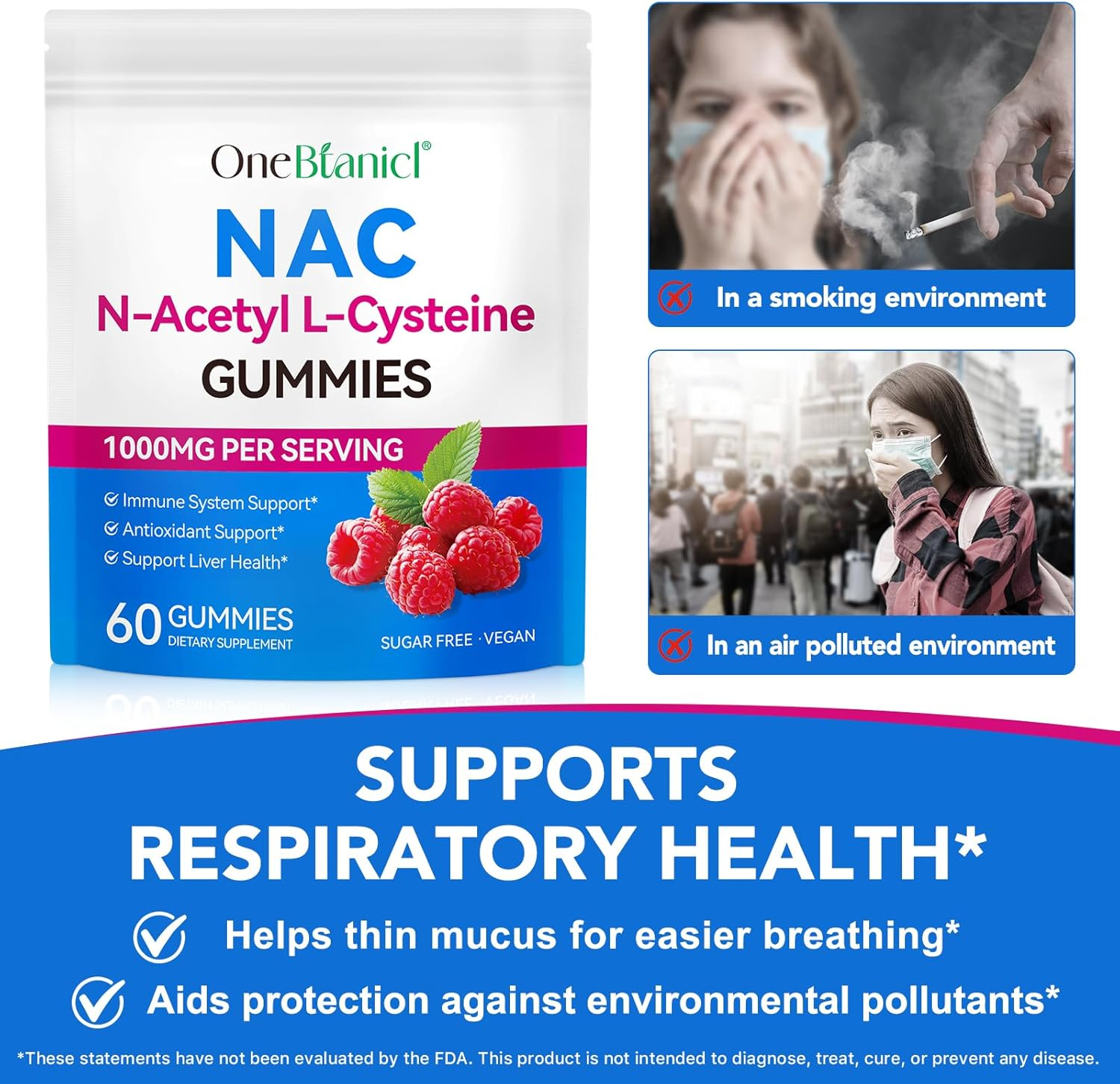 NAC N-Acetyl L-Cysteine Gummies | 1000Mg per Serving | Raspberry Flavour | 60 Vegan Gummies