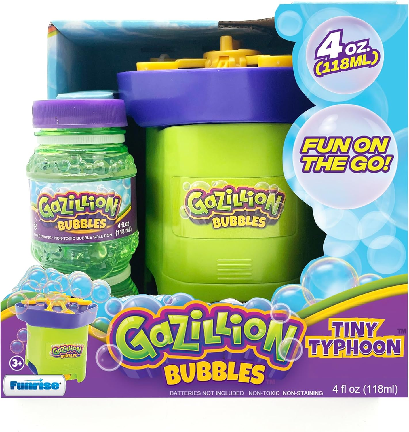 Gazillion Bubbles Tiny Typhoon, Compact Bubble Machine, Powerful Bubble Blower for Maximum Fun, Easy to Clean & Portable, Includes 4 Oz Gazillion Bubble Non-Toxic Solution image number 1