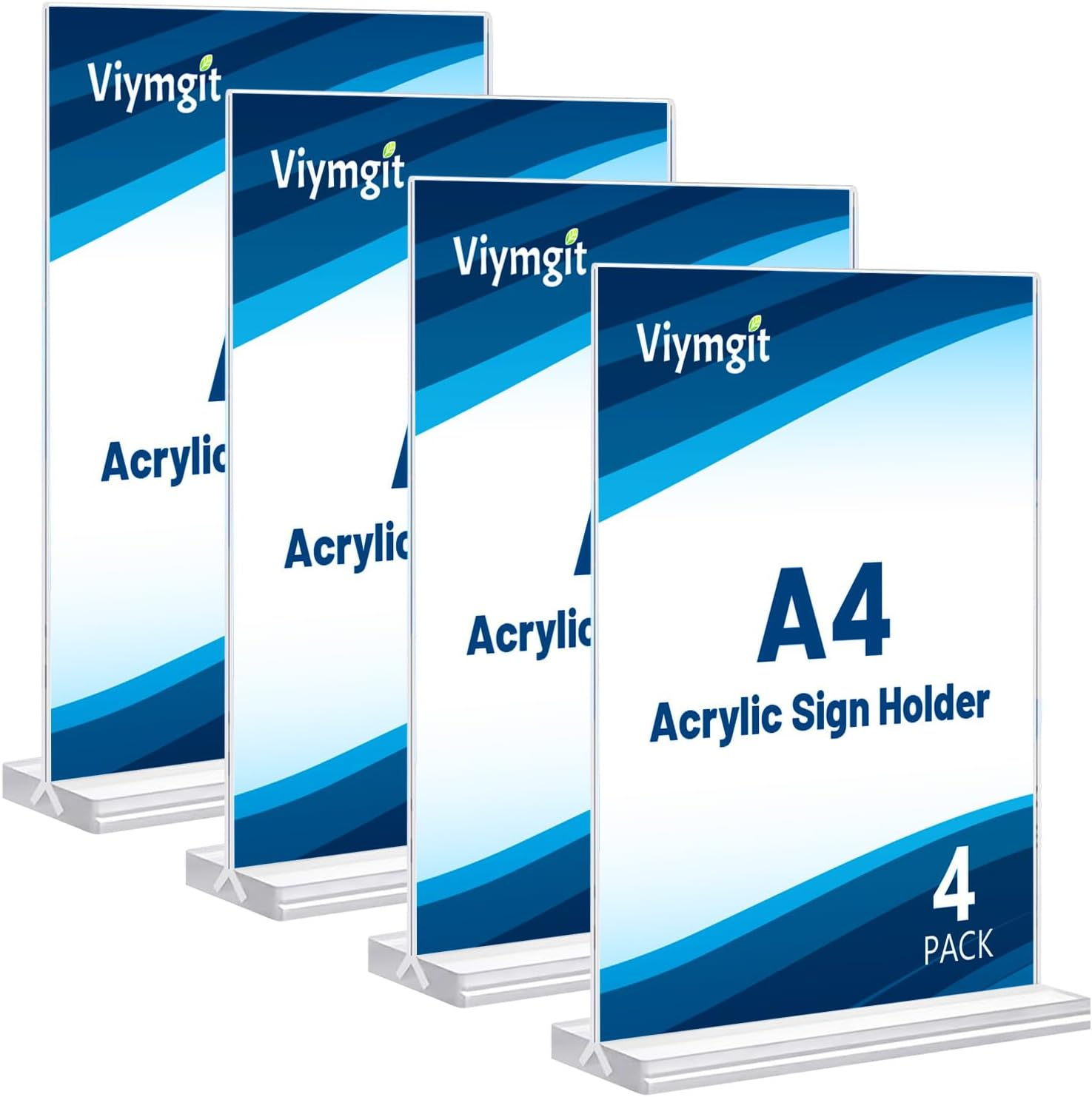 Viymgit A4 Acrylic Sign Holder, 4 Pack Clear Double-Side Table Perspex Display Stand, Plastic Vertical T-Shape Menu Poster Holder for Restaurant, Office, Exhibition, Store image number 2