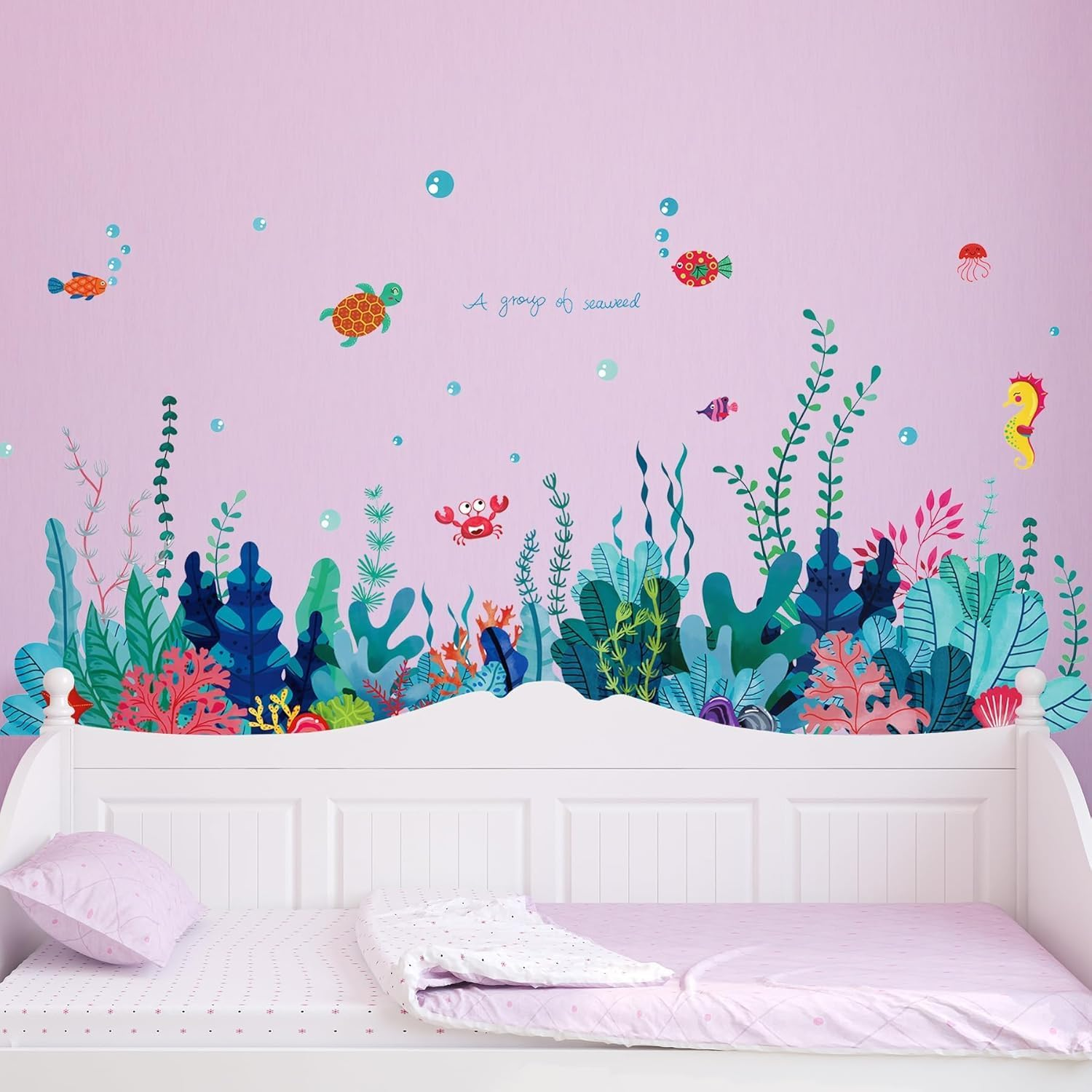 Creative Cartoon Removable 3D under the Sea World Nature Scenery Wall Stickers Ocean Grass Colorful Seaweed Baseboard Wall Decal for Wall Corner Nursery Room Bathroom Living Room image number 5