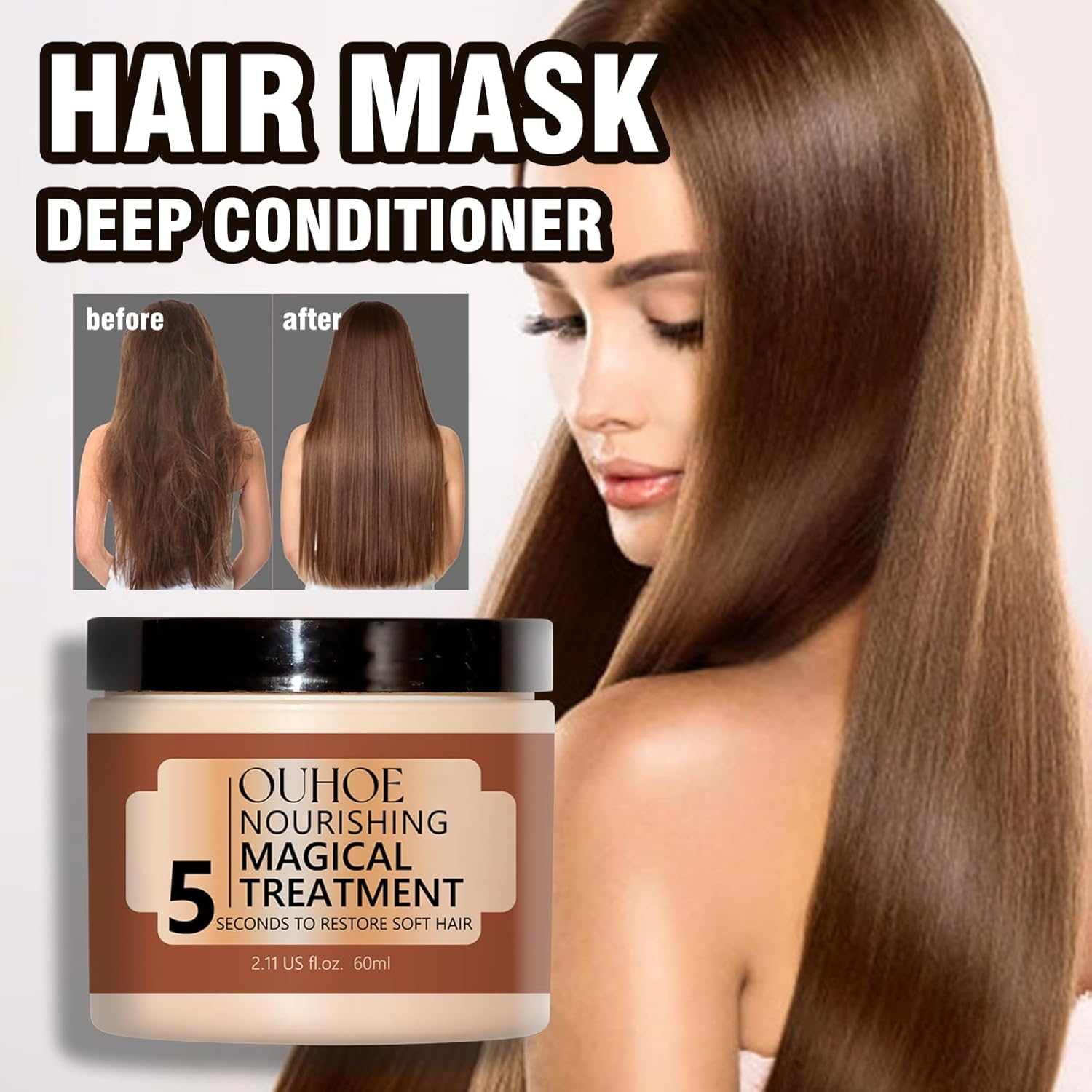 Nourishing Magical Treatment Hair Mask Deep Conditioner with Coconut Oil Glycoproteins Vitamin C for Smoother Silky Hair Moisturizing Repair 200Ml (1) image number 2