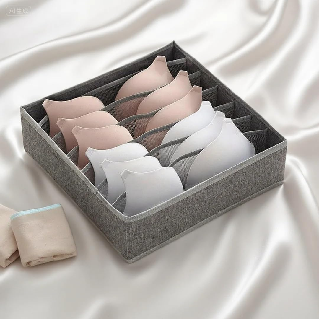 SCIKHEFT 3 Pack Bra Underwear Drawer Organizer Dividers Foldable Dresser Closet Organizers and Storage Boxes for Bra, Socks, Underwear, Ties(Grey) image number 5