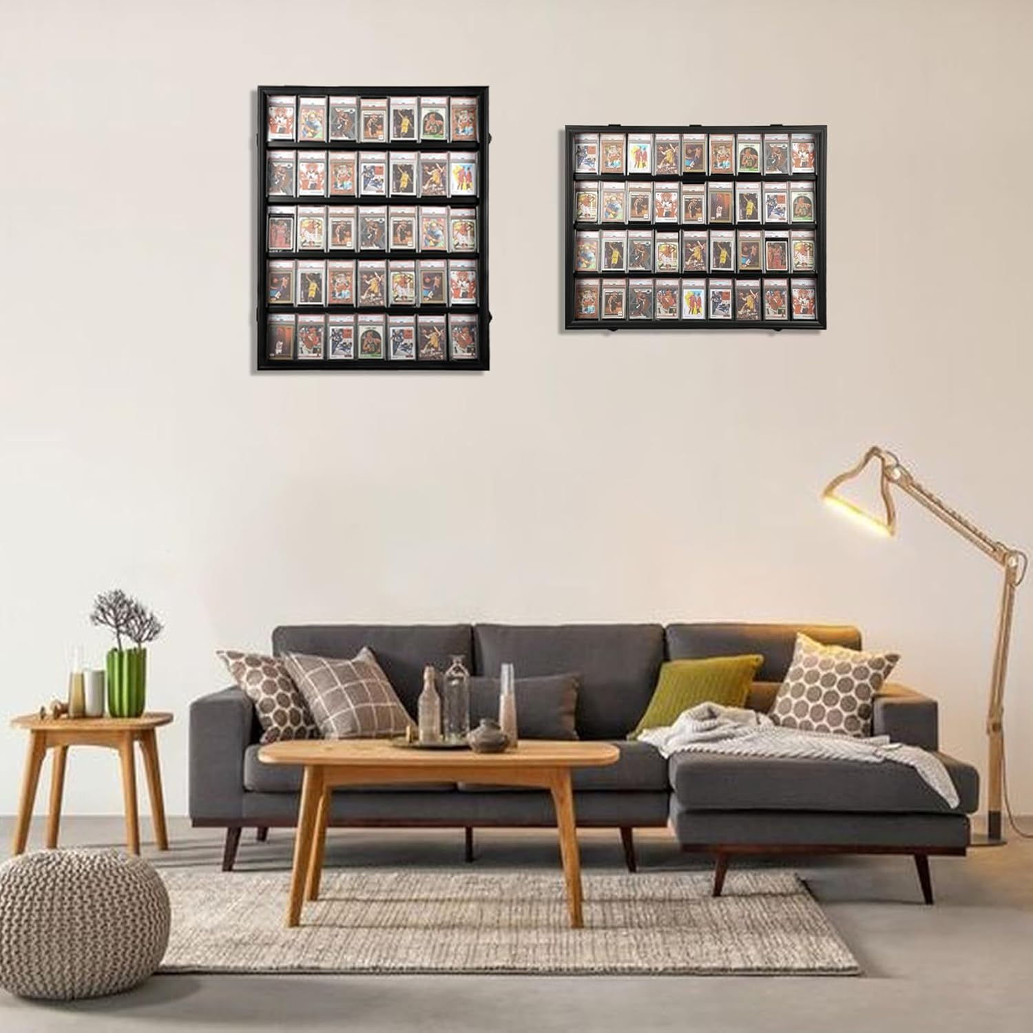 Graded Sports Card Display Case - 35 Baseball Card Display Case -Trading Card Frame Wall Display Lockable with UV Protection Acrylic Door for Football Basketball Hockey Cards,Black image number 4