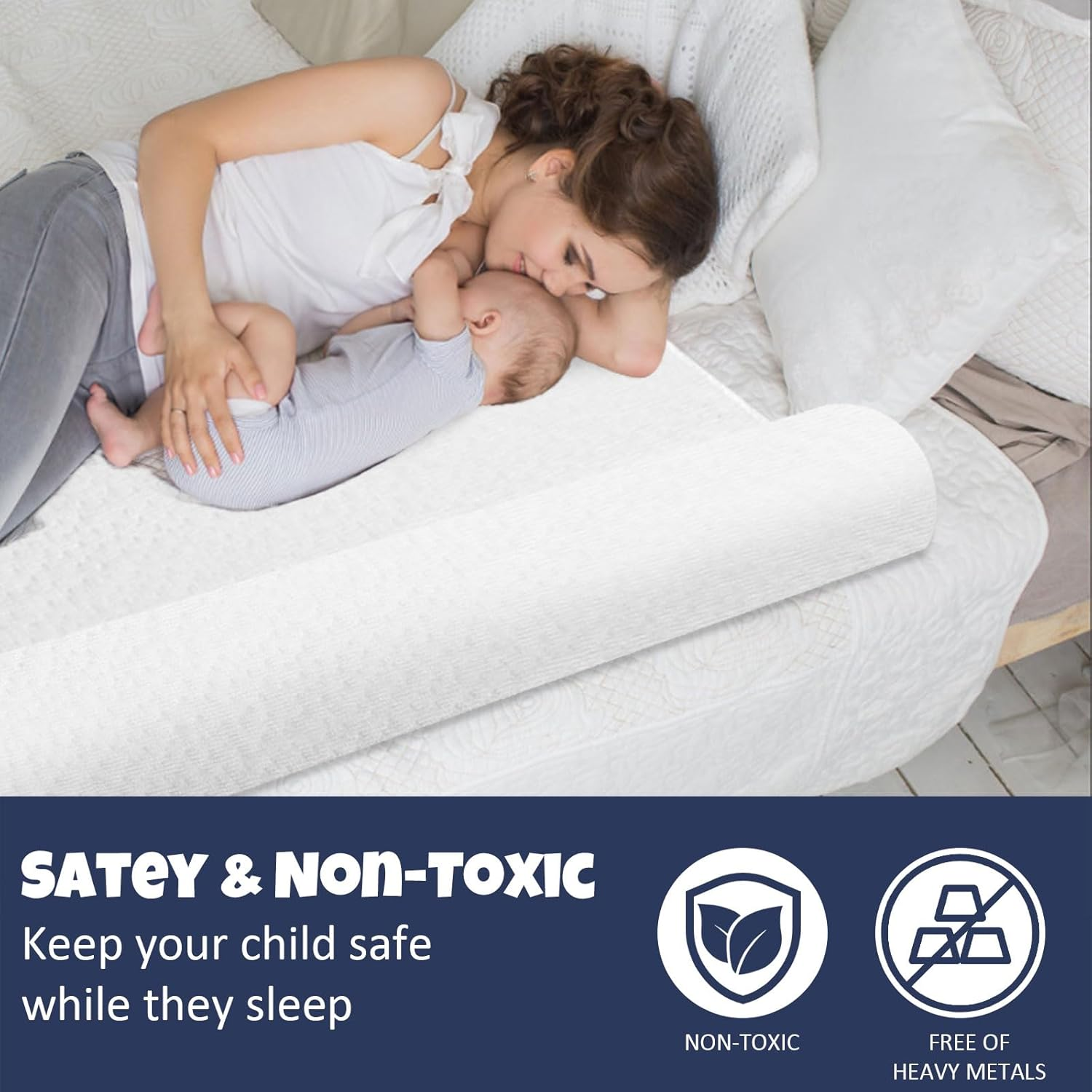 Bed Rail Guard for Toddlers Bed Guard Rail for Queen Bed with High-Density Memory Foam & Bamboo Fiber Cover Non-Slip Safety Bed Rail for Twin Full Queen King Beds image number 5