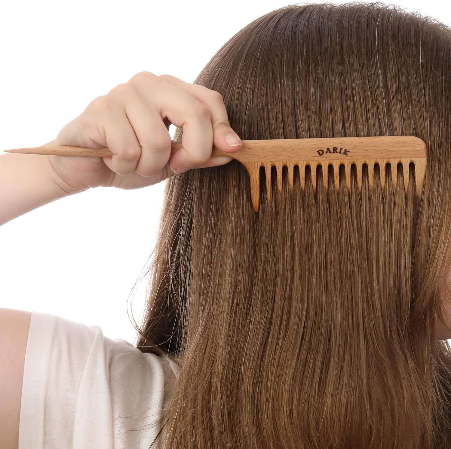 Wide Tooth Wooden Comb | Cepillo Ancho De Madera Para Cabello | Natural Hairbrush | Vintage Style Hairbrush | Wood Comb for Gentle Styling | Anti-Static Hair Comb (Wide Tooth Tail Comb) image number 6