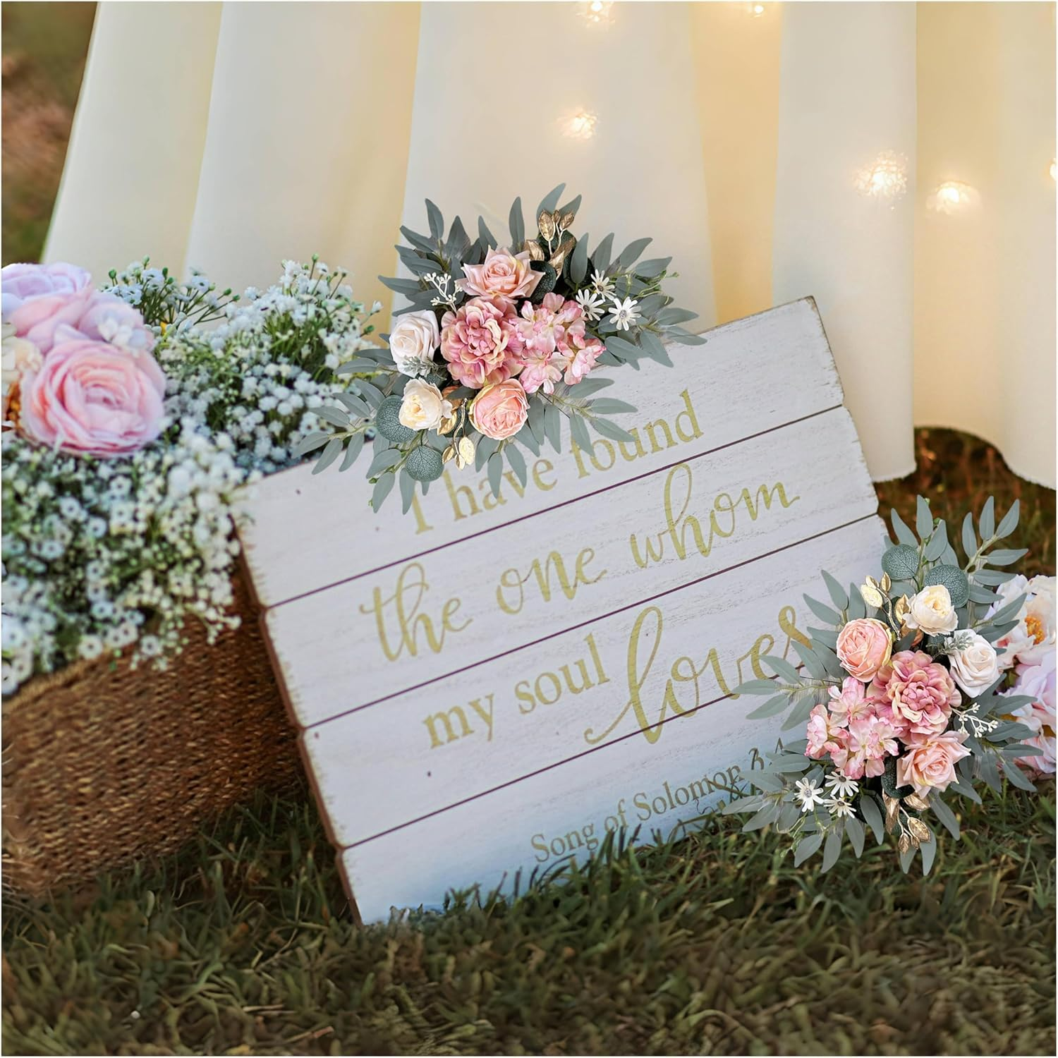Artificial Flowers Silk Upgraded Swag Set for Wedding Arch Anniversary Welcome Sign Celebration Reception Floral Party Engagement Chair Floral Backdrop Decorations (Peach Pink) - Orange Red image number 3