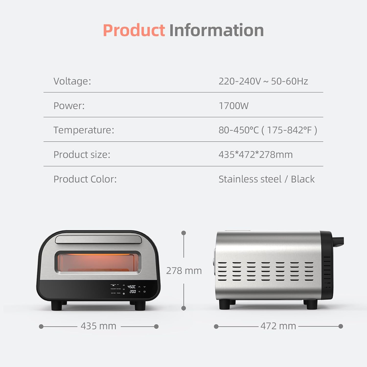 PAYISHO Indoor Pizza Oven Smart Touch Screen, 12" Countertop Pizza Oven Electric Pizza Maker with Pizza Stone & Cutter, 6 Pizza Presets, Heats up to 450℃, Makes Pizzas in 2 Min,Cooker for Home,Au PLUG image number 4