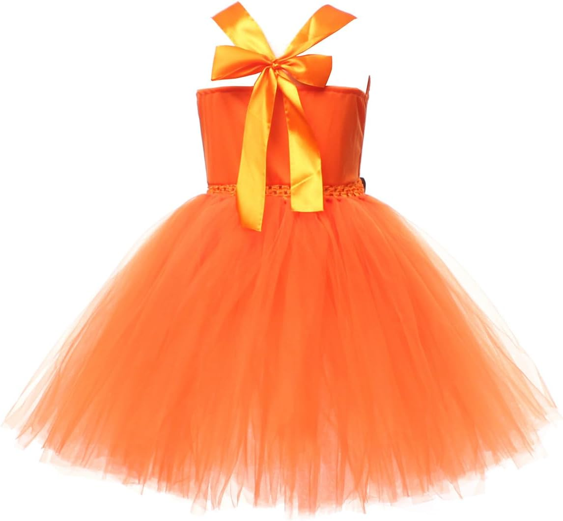IDOPIP Halloween Pumpkin Costume for Kids Girls Princess Party Dress up Cosplay with Headband and Bags for Photo Shoot 2-12T image number 2