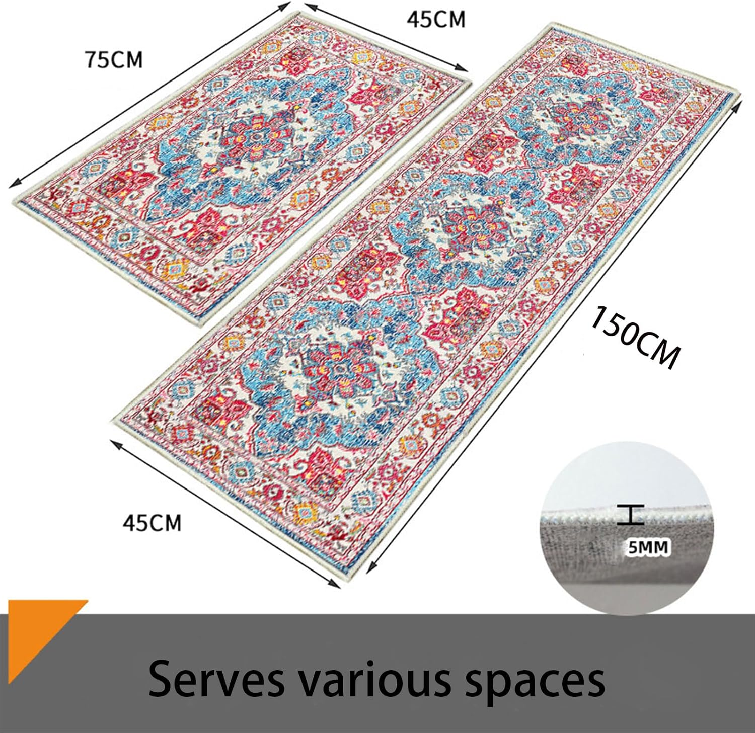 2 PCS Non Slip Absorbent Kitchen Floor Mat for Standing Front Sink - Non-Skid & Comfort Kitchen Rugs and Mats, Door Mat for Laundry, Kitchen, 45 * 75Cm+45 * 150Cm image number 4