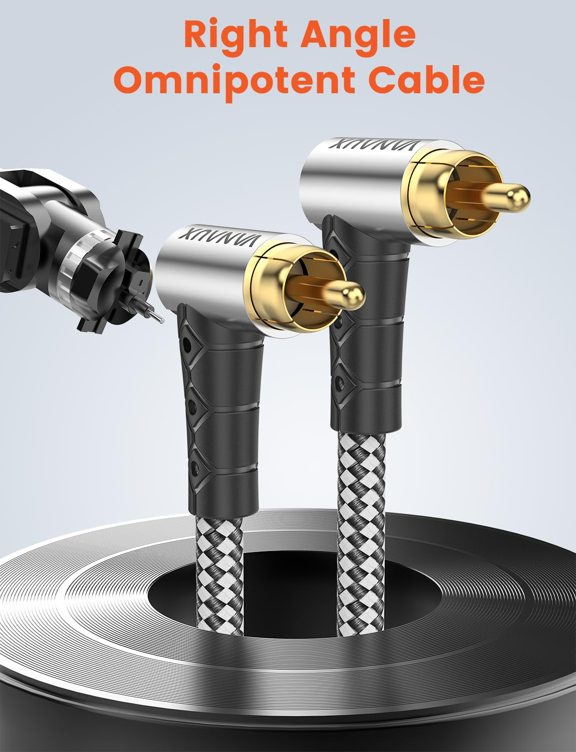 VANAUX 90 Degree Subwoofer Cable,Premium Audio RCA to RCA Cable,(Gold-Plated Connectors) Ideal for Tight Spaces,Home Theater,Sound Systems (90 Degree to 90 Degree, 10FT/3M) image number 6