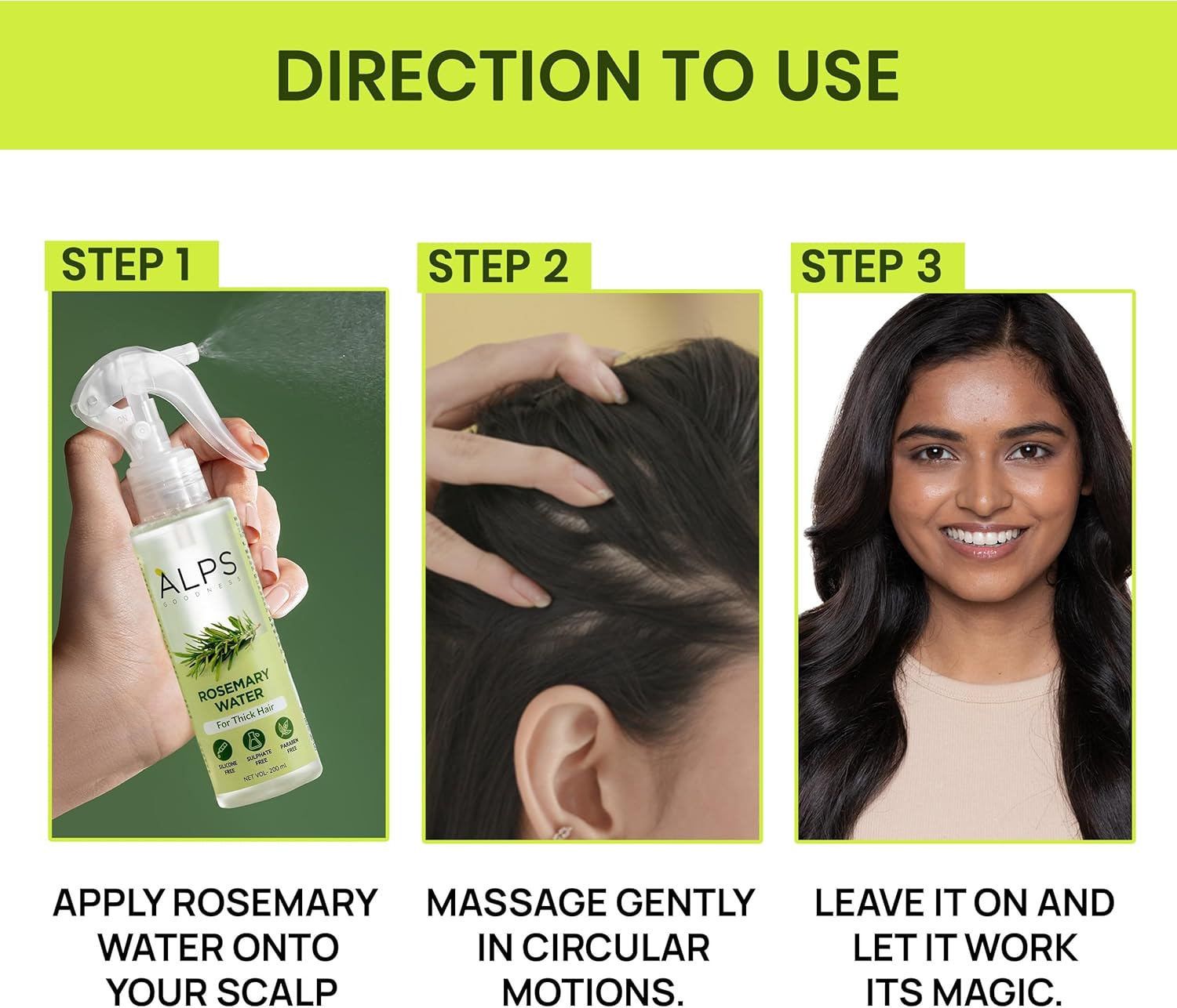 Alps Goodness Rosemary Hair Growth Water Spray, 200 Ml, Strengthening Hair Mist image number 4