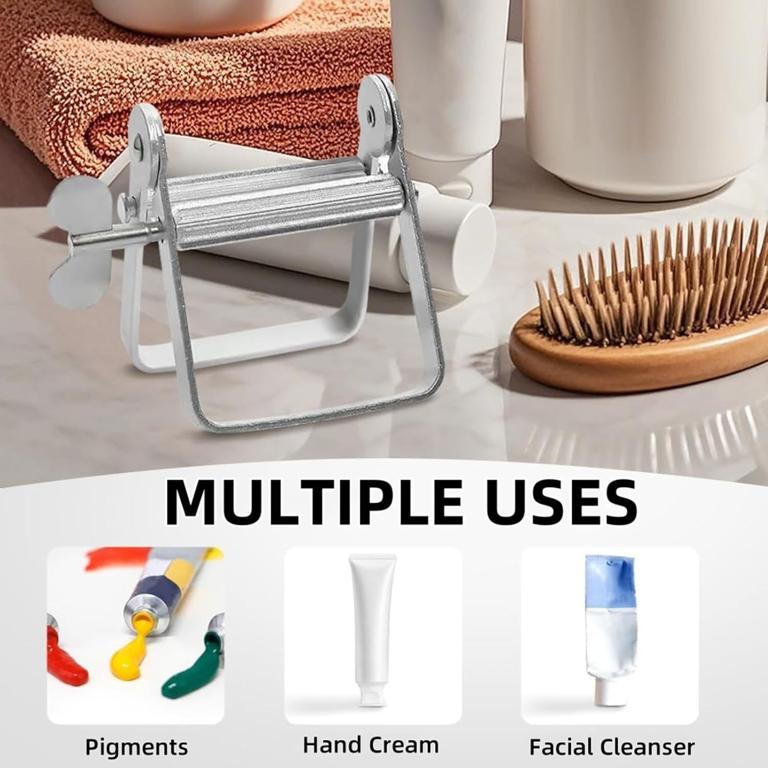 Luojinluoda Toothpaste Squeezer Stainless Steel, Toothpaste Tube Roller Tool, Toothpaste Tube Wringer for Cosmetics & Hair Color, Key-Style Tube Cream Squeezer, Home Use Squeezer​ image number 2