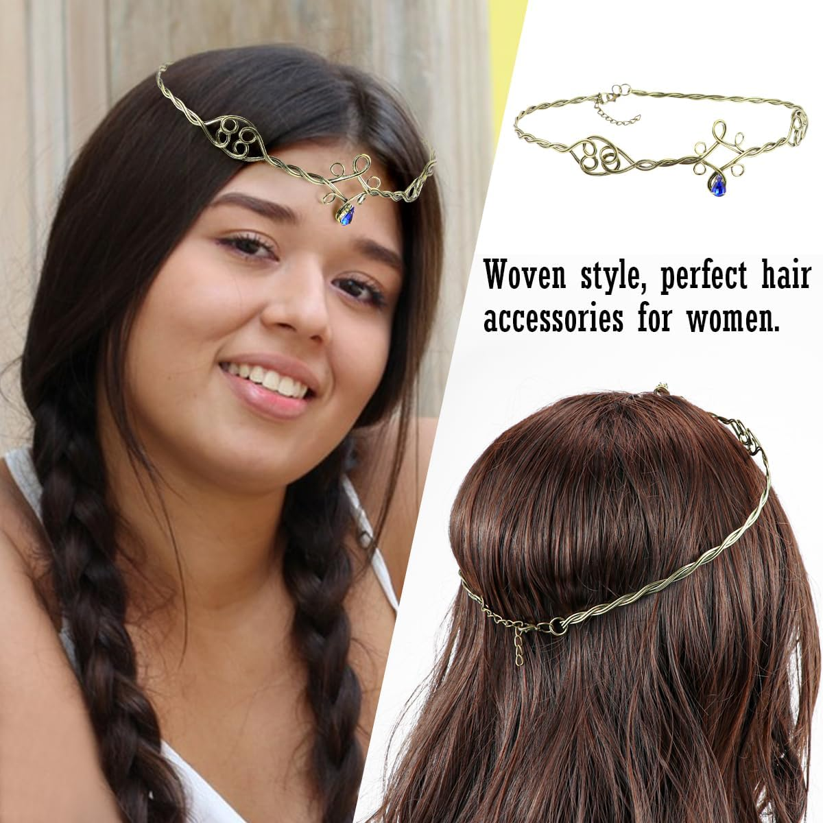 ZJIVQO Forehead Head Band Iron Circlet for Women Woven Forehead Band Crystals Tiaras Hair Band Gold Hair Hoop with Jewels Crystal Rhinestone Wedding Head Band Princess Crown Headband Tiara （Blue）, image number 1