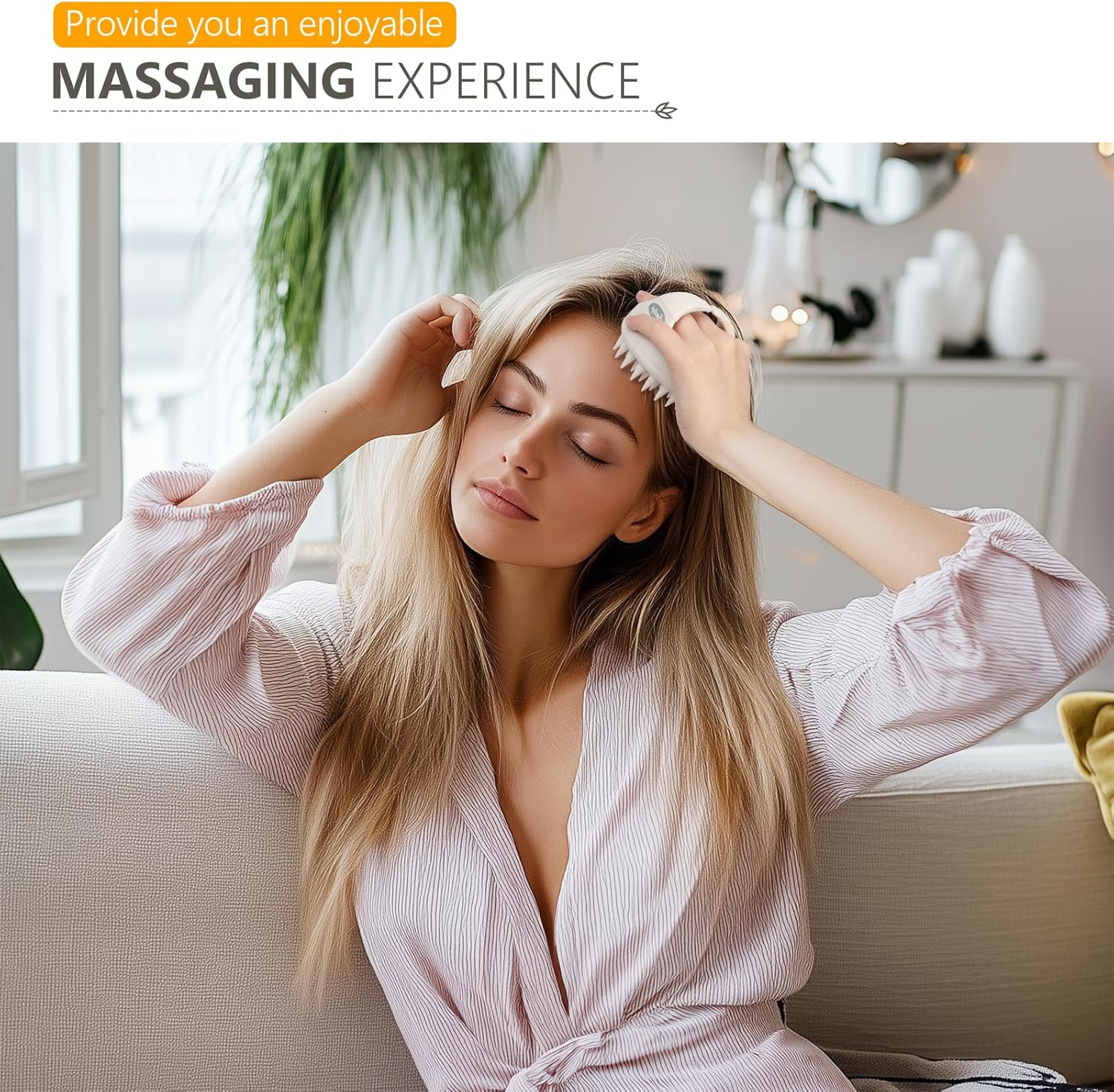 Sndyi Silicone Scalp Massage Brush, Exfoliating & Head Massage, Wet & Dry, Reduces Dandruff, Stimulates Hair Growth, Beige - Sky Blue image number 6