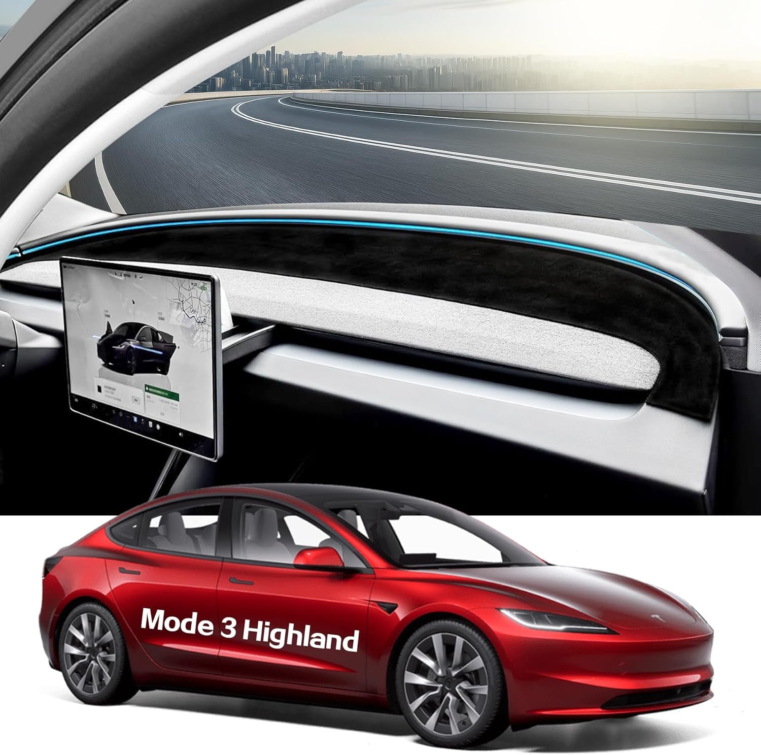 Sunshade for Tesla Model Y Juniper 2026 2025 Dashboard Cover, Non-Slip Suede Dash Board Mat for New Mode Y Dashboard Pad Sun Protection Interior Accessories (For Model Y Juniper)