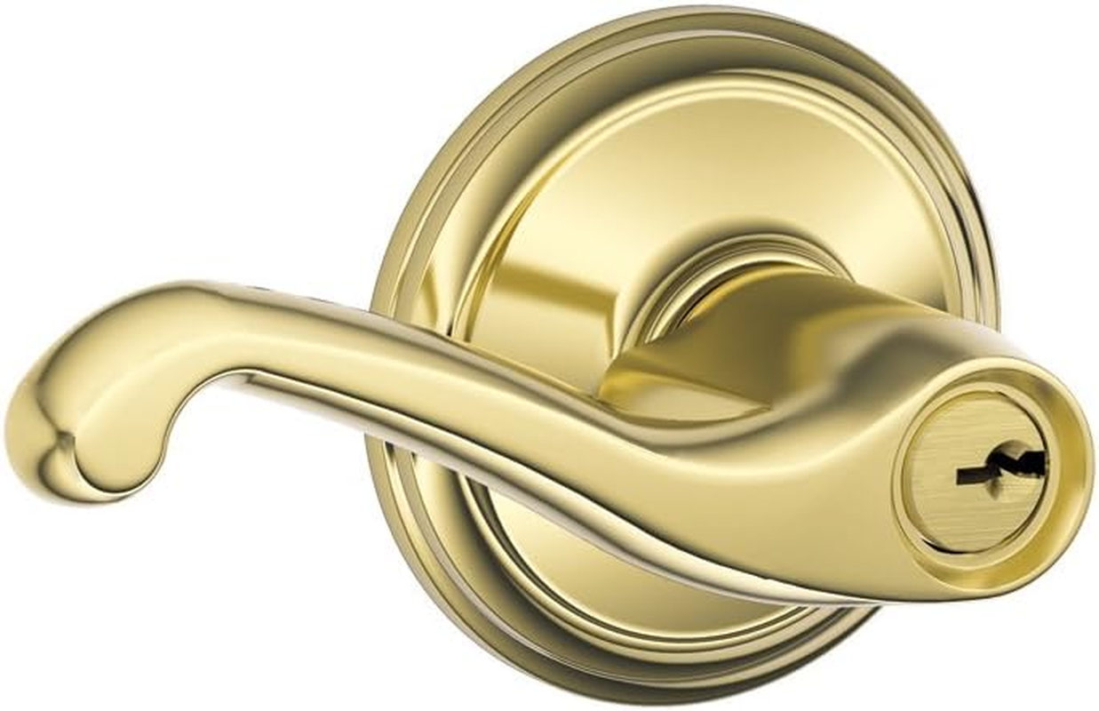 Schlage F51A FLA 605 Flair Keyed Entry Lever, Bright Brass image number 2