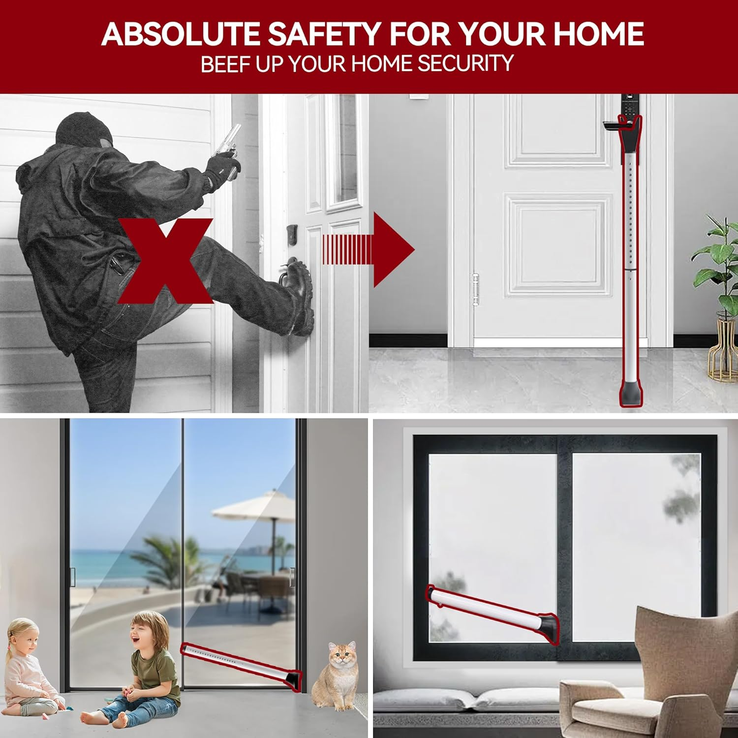 Acemining Upgraded Door & Sliding Door Security Bar Heavy Duty Door Stoppers Security Bar Adjustable Door Jammer Security Bar for Home, Apartment, Travel (2 Pack) image number 6