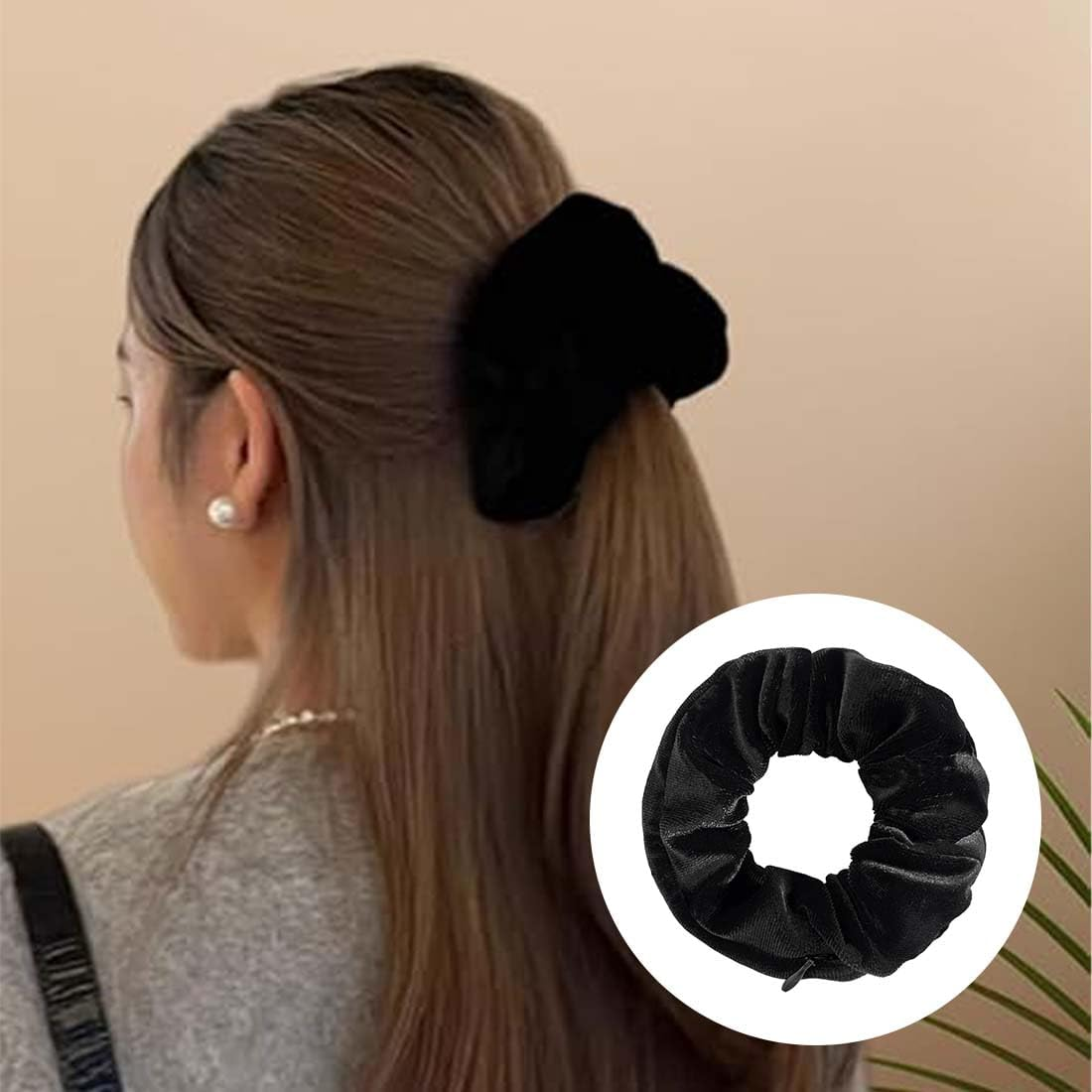 LAKJUOZ Pack of 3 Hair Bobbles Black Hair Thick Scrunchies Hair Band Elastic Women'S Soft Scrunchies Large Velvet Hair Scrunchies with Zip Stylish Women Elastic Hair Headband for Afro Curly image number 1