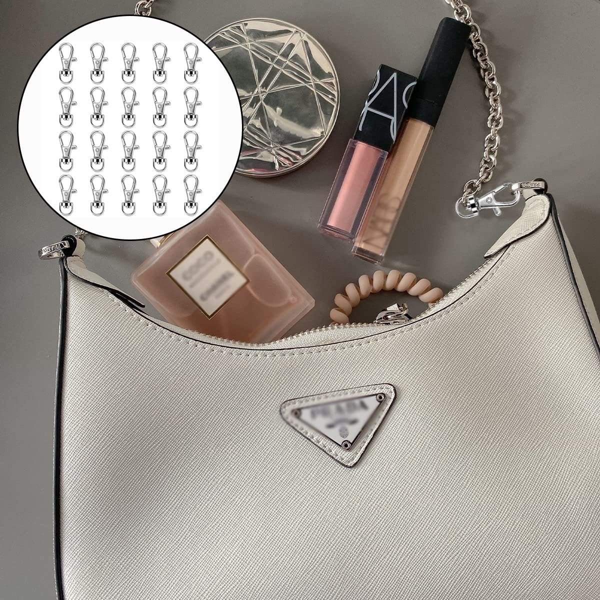 Swivel Snap Hook, 20 Pcs 360&deg; Rotating Metal Carabiner for Key Fob, Backpack, Collar (Silver)