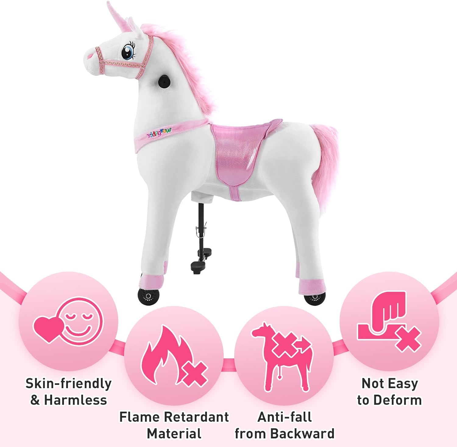 Ride on Horse Unicorn Toy for Kids Riding Pony Rider Mechanical Cycle Walking Action Plush Animal for 4 to 9 Years, No Battery or Electricity,Max Load 165 LBS, Medium Size image number 3
