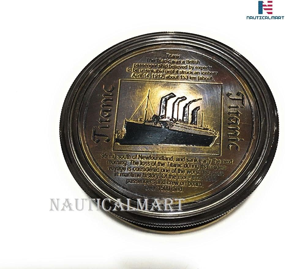NAUTICALMART Titanic Antique Style Brass Compass Engraved Pocket Compass Unique Gift Baptism Gifts Missionary Gifts Birthday Gifts Love Gift image number 2