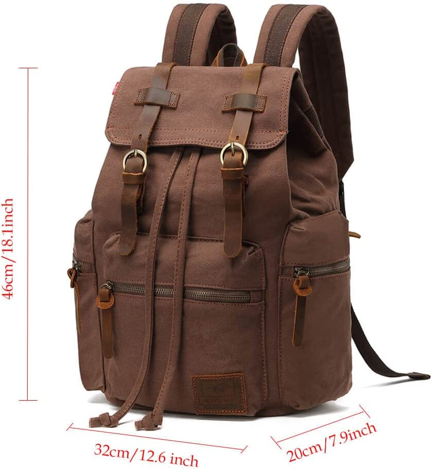 Canvas Backpack Unisex Vintage Casual Rucksack 17 Inch Laptop Daypacks Schoolbag College Student Bookbag Hiking Camping Travel Bag image number 3