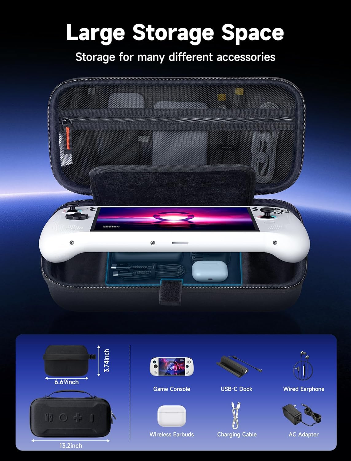 JSAUX Carrying Case for Lenovo Legion Go&Go S, Large Capacity Hard Portable Travel Case Pouch, Screen Protective Cover with Hand Grip, Accessories Storage Bag, Black image number 1