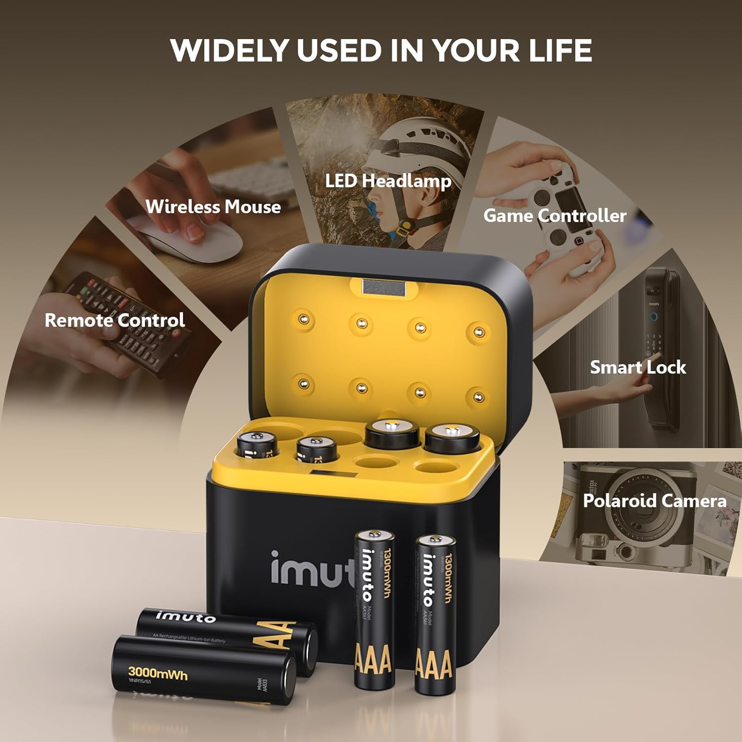 Imuto Rechargeable 4 AAA and 4 AA Batteries Lithium with Charger,8 Pack 1.5 V Triple a Double a Batteries Rechargeable, Long Lasting Lithium Battery with Integrated Charging Storage Box(4Aaa+4Aa) image number 3