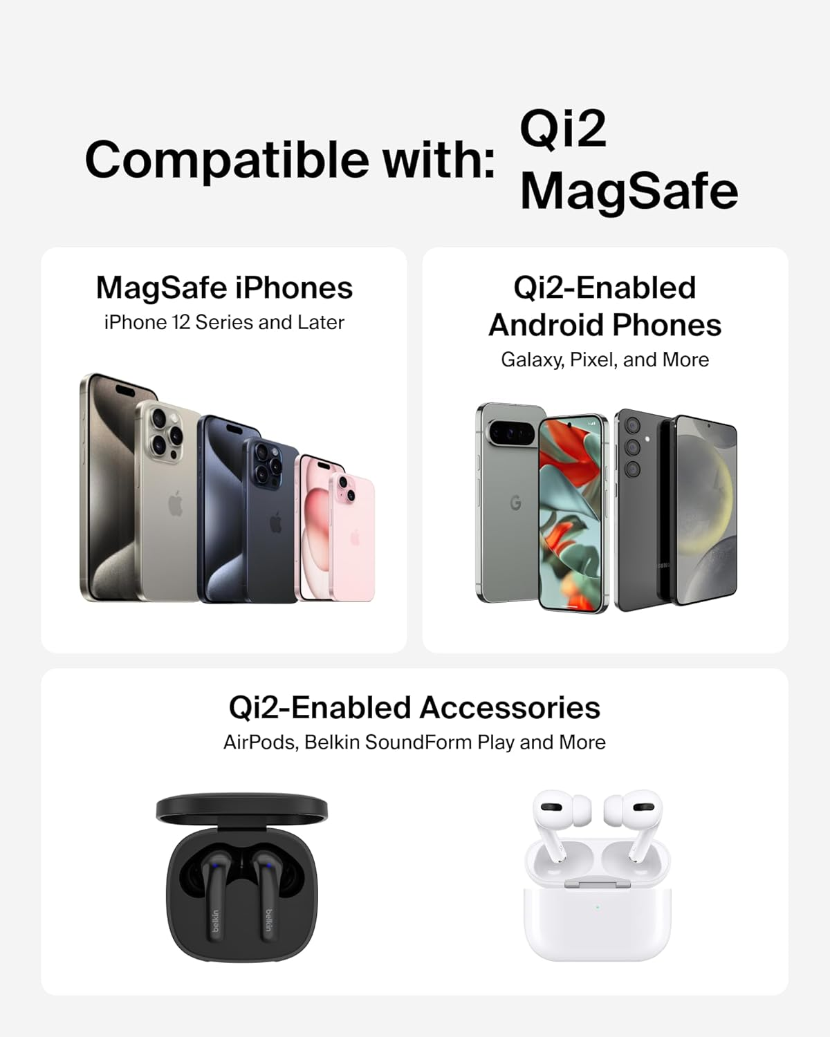 Belkin Magnetic Wireless Charging Pad 15W W/Pop-Up Stand - Magsafe-Compatible Qi2-Certified Wireless Charger for Iphone 16 Series, Samsung Galaxy S25 Series, Airpods image number 3