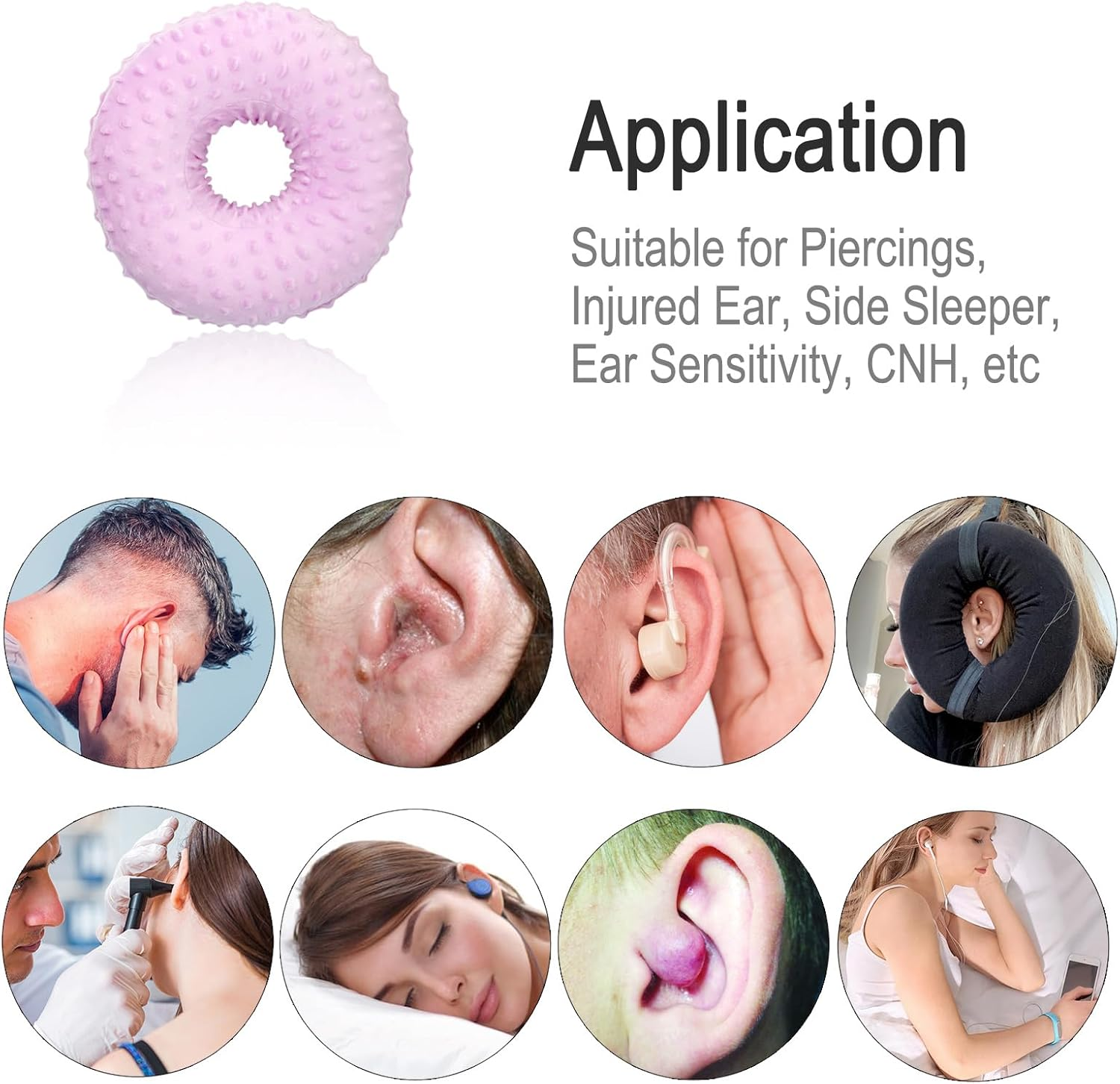 Heal N Hope Washable Ear Piercing Pillow with Removable Pillowcase Donut Pillows Hole for Ear Pain Relief CNH Sleeping Pressure Sore Side Sleepers Ear Guard Protector Cover (Minky Dot Lavender) - Minky Dot Black image number 6