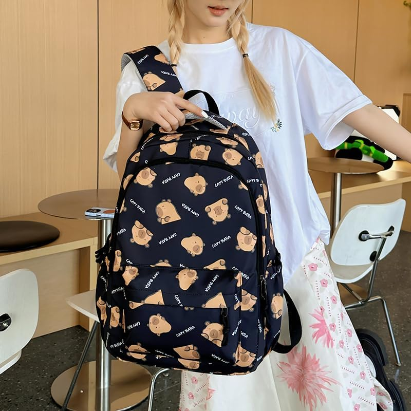 Kawaii Capybara Backpack &ndash; Large Cartoon Backpack with Flap, Fun Ita Bag for Capybara Lovers - Light Brown image number 2