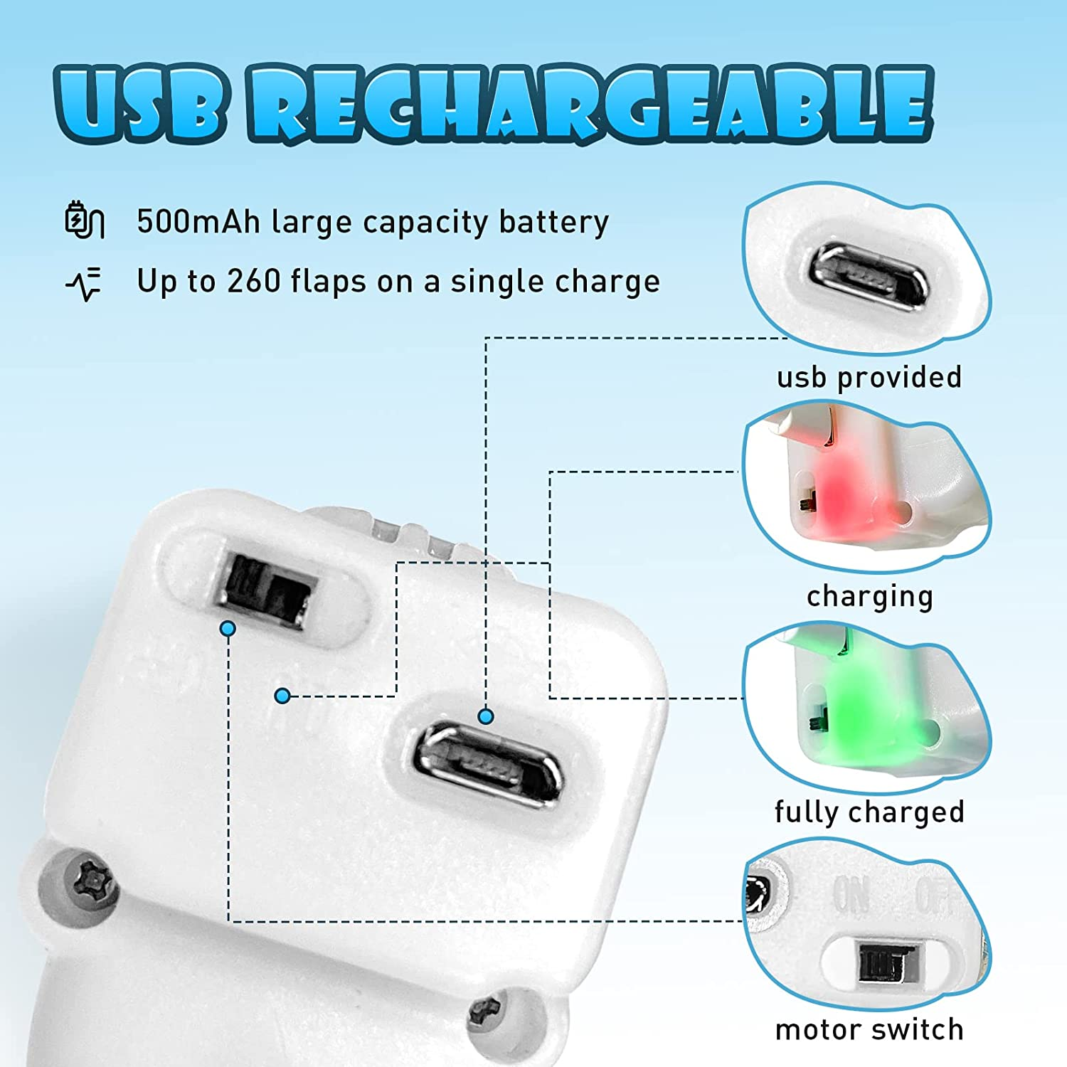 Kreizygo Cat Toys, Flapping Wings Sparrow, No Flying, Chirping Bird Interactive Catnip Toy for Kitten or Small Dogs, Touch Activated, Rechargeable - Bluebird image number 6