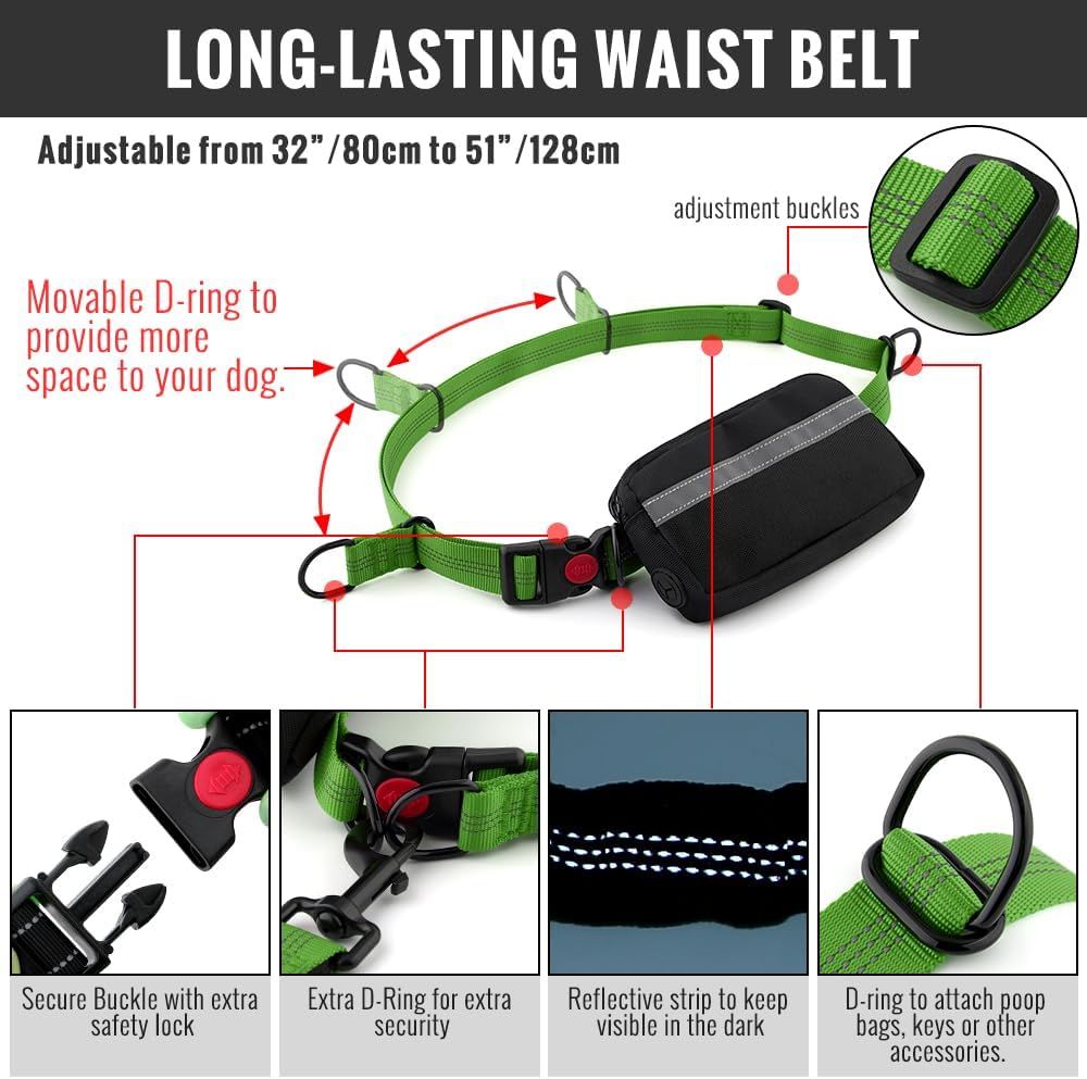 Plutus Pet Hands Free Dog Lead, Soft Padded Dual Handle Retractable Bungee Lead with Reflective Stitches, Adjustable Wasit Lead for Dog Walking Running Jogging, for Medium Large Dogs image number 1