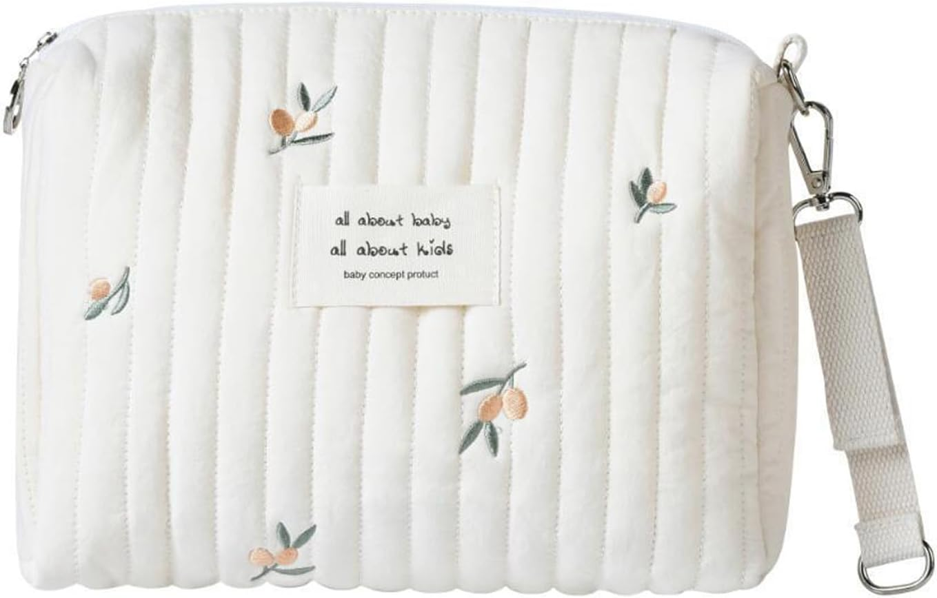 Small Diaper Bag Tote Bag Quilted Cotton Cute Pattern Nappy Diaper Storage Bag with Stroller Hooks Portable Stroller Baby Diaper Bag for Baby Bottles, 25X16X8Cm image number 2