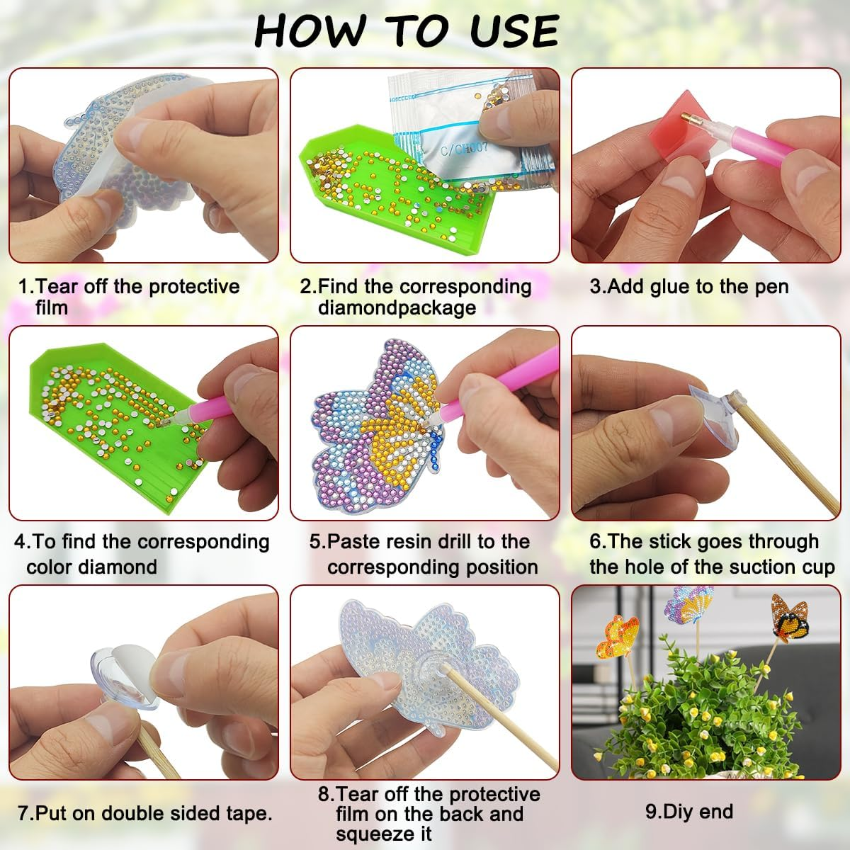 SENHAI 14 Pcs Diamond Art Kits for Adults, 5D Butterfly Flower Bird Paint by Numbers Kit Crafts Full Drill Diamond round Crystal Diamond Paintings Kits for DIY Garden Decor image number 1