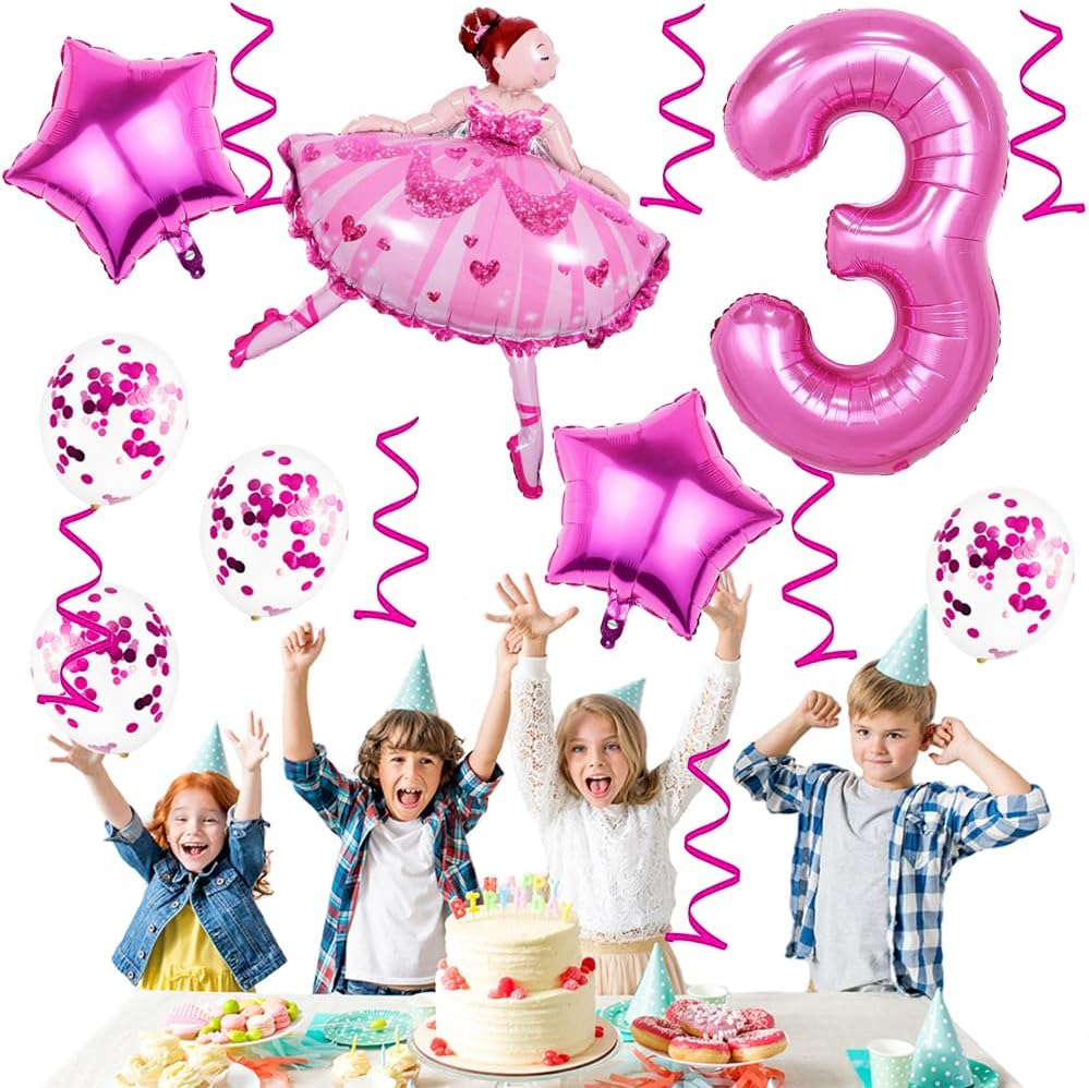 Weenkeey 3 Years Ballet Birthday Decoration Large Ballerina Balloon 3Rd Birthday Ballet Foil Balloon Pink Number 3 Balloon for Girls Birthday Party - 6 image number 2