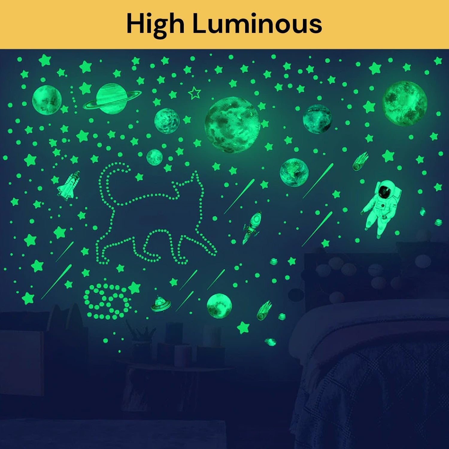 Glow in the Dark Stars for Ceiling 849X Glow in the Dark Moon and Planet Wall Decal Luminous Astronaut Universe Galaxy Space Wall Stickers Outer Space Decal for Kids Boys Girl Bedroom image number 2