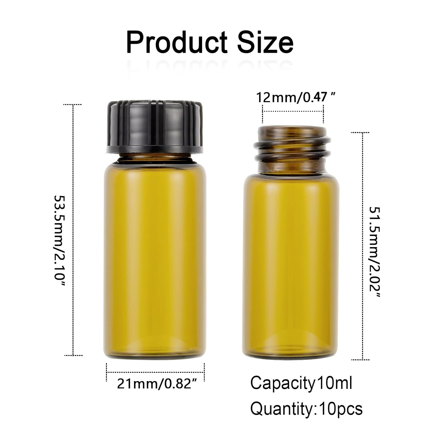 10Ml Amber Glass Bottles for Essential Oils, Chemistry Lab Chemicals, Colognes & Perfumes (10 Pieces) image number 2