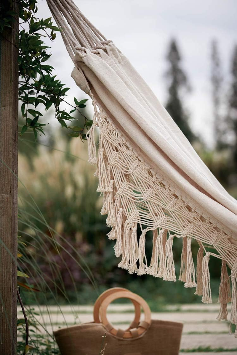 Handmade Boho Large Brazilian Macrame Fringe 2 Person Double Deluxe Hammock Swing Net Chair for Beach, Yard, Bedroom, Patio, Porch, Indoor, Outdoor, Wedding Decor 95" Lx 59" W image number 3