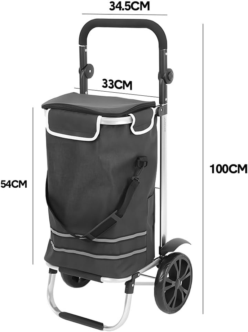 ALSTON Foldable Shopping Trolley Cart Multifunctional 41L Large Capacity Hand Carry Bag Aluminium Frame with Removable Zipped Bag Side Pockets and Wheels Black image number 1