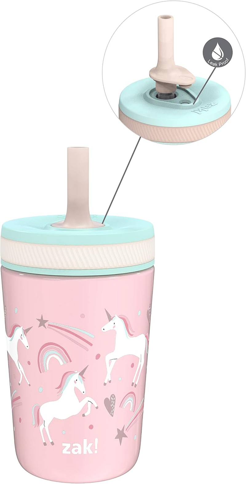 Zak Designs Kelso Toddler Cups for Travel or at Home, 12Oz Vacuum Insulated Stainless Steel Sippy Cup with Leak-Proof Design Is Perfect for Kids (Fanciful Unicorn)