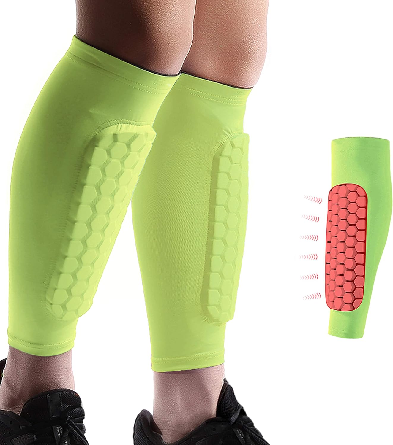 Soccer Shin Guards for Kids Youth, Shin Pads Soccer Sleeves with Impact Absorption, Breathable, & Lightweights, Calf Compression Sleeve with Honeycomb Pads