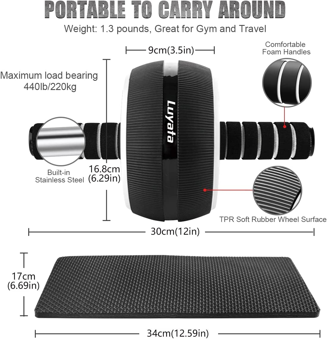 Ab Roller Wheel, 10-In-1 Ab Exercise Wheels Kit with Resistance Bands, Knee Mat, Jump Rope, Push-Up Bar - Home Gym Equipment for Men Women Core Strength & Abdominal Exercise - Blue image number 5