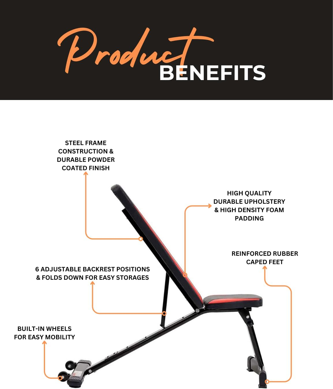 Everlast Adjustable Incline Bench, Black / Red image number 1