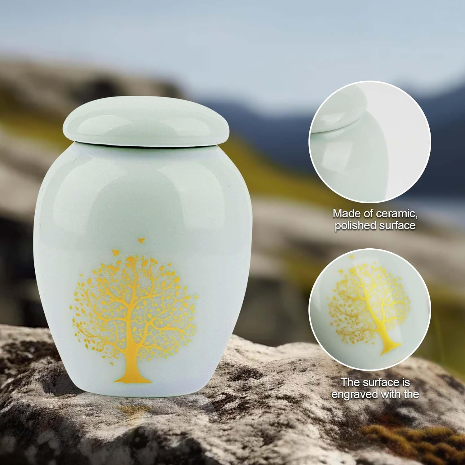 Pet Cremation Urns, Mini Urn with Engraved Tree of Life Pattern, Mini Keepsake Urn for Pet Ashes, Urns for Cat Ashes, Dogs and Small Pets (Light Blue) image number 5