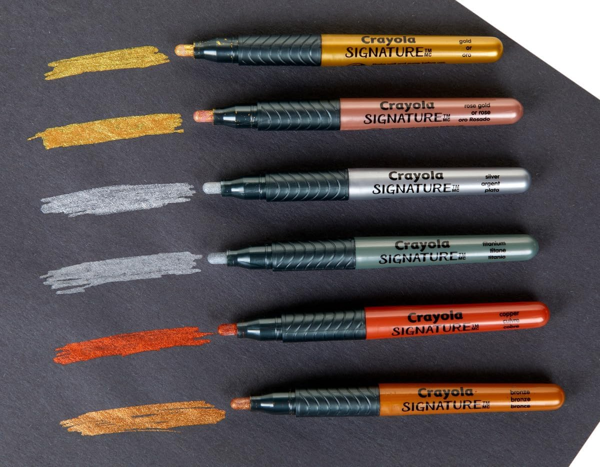 CRAYOLA Marker Signature 6Ct Liquid Metal Markers, Permanent Art Makers, Metallic Shine, 6 Shimmering Colours, Perfect for Hand Lettering Crafts., Metallic (58 6702) image number 2